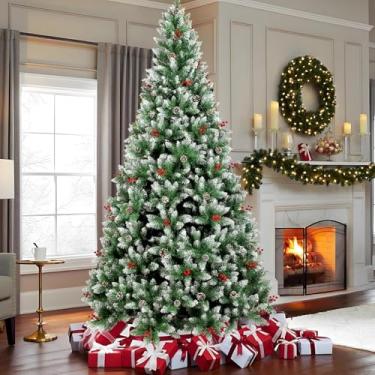 Imagem de Arvore de Natal, 1.8M Arvore de Nata 850 Galhos, Decoração de Natal, Árvore de Natal com Pinhas, Cerejas e neve, com Base de Metal, (1.8M)