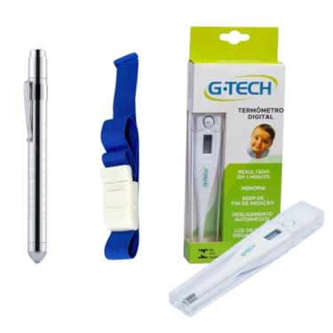 Imagem de Kit Lanterna Clínica Termômetro E Garrote Acadêmico Da Saúde Branco