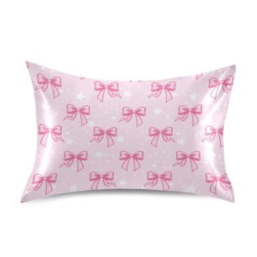 Imagem de SEHANY Capas de almofada de seda com laço rosa para cabelo e pele, capas de almofada de cetim respiráveis macias e refrescantes com fecho de envelope, tamanho king (51 x 66 cm)