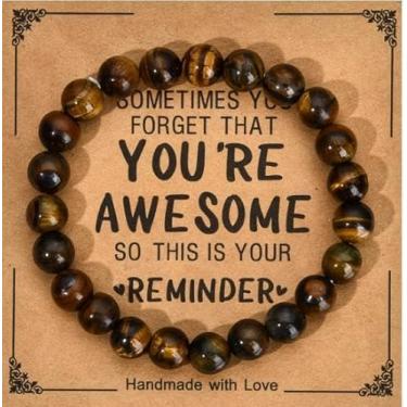 Imagem de Pulseiras de contas presentes para marido, namorado, irmão, homens, pulseira natural elástica feita à mão, pulseiras de amizade, One Size, Vidro, Sem Pedra Preciosa