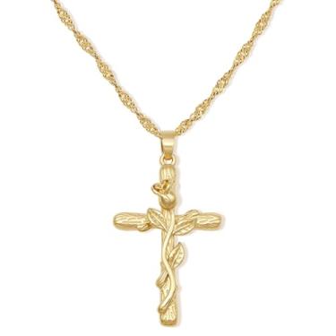 Imagem de BYETOCE Colar com pingente de cruz delicada para mulheres, pingente de cruz de ouro de zircônia cúbica simples joia crucifixo para mulheres, aniversário, dia dos namorados, Natal, presentes, Latão