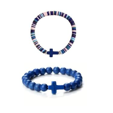 Imagem de XAM 2 peças de pulseiras coloridas feitas à mão com contas de pedra de argila para homens e mulheres, pulseira inspiradora de fé para cristãs, Páscoa, Ação de Graças, Natal, aniversário, joias, Middle