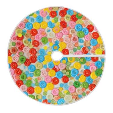 Imagem de Wassud Saia para árvore de Natal, botões coloridos, decorações de árvore de Natal, enfeites de Natal, tapete de árvore grande para decoração de festa de ano novo, 121 cm