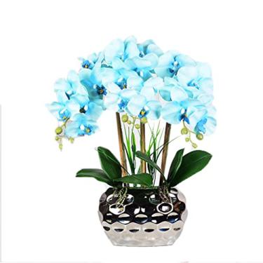Imagem de Flores artificiais para decoração Phalaenopsis artificial flor falsa borboleta orquídea artificial com vaso para decoração de sala de estar flores artificiais P