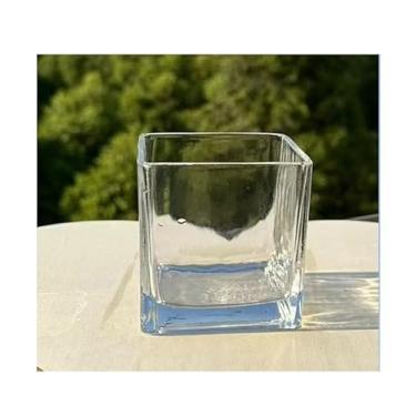 Imagem de Vaso de vidro quadrado transparente flor decorativa vaso de centro de mesa cubo shap (10 cm)