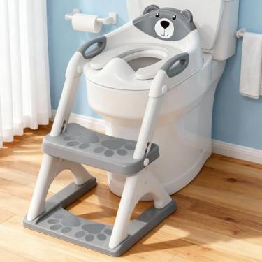 Imagem de SKYROKU Assento de treino para crianças pequenas, escada ajustável 2 em 1 com banquinho, almofada antiderrapante, protetor contra salpicos e degraus extralargos, suporta mais de 90 quilos, ideal