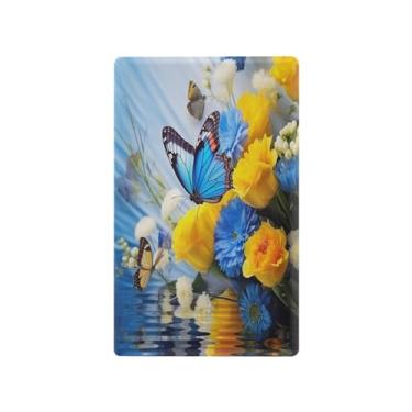 Imagem de Wassud Placa de cobertura de interruptor de luz de flores azuis e amarelas, capas de tomadas duplex, placa de parede decorativa, decoração de casa, sala de estar, quarto