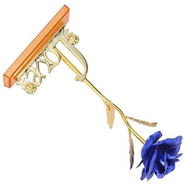 Imagem de Zerodis Flor de Folha de Ouro Rosa Feita à Mão, Presente Colecionável Decorativo para o Dia Dos Namorados, Dia das Mães, Natal, Planta Artificial de Decoração de Casa (Azul)