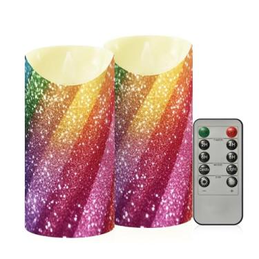 Imagem de Wassud Velas sem chama com glitter arco-íris com controle remoto, velas realistas cintilantes com temporizador, velas decorativas para Natal, casamento, festa, decoração de casa média
