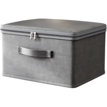 Imagem de Caixa Organizadora Dobrável com Zíper Duplo - Grande Cinza Resistente Umidade para Cobertores Roupas Edredons Casa Organização Guarda-Roupa Armário 60L