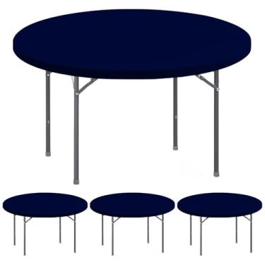 Imagem de Pacote com 4 toalhas de mesa redondas elásticas de 152 cm para mesa, impermeável, elástica, toalha de mesa de piquenique, lavável, dobrável, para ambientes internos e externos, para festas de