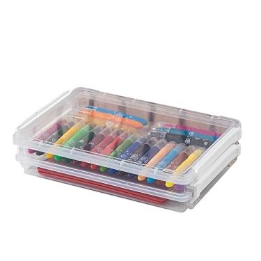 Imagem de Caixa de arquivo portátil de plástico empilhável, à prova de poeira, proteção transparente, estojo de documentos a4 para escritório, casa, escola, organização, conjunto de 2 peças (Branca)