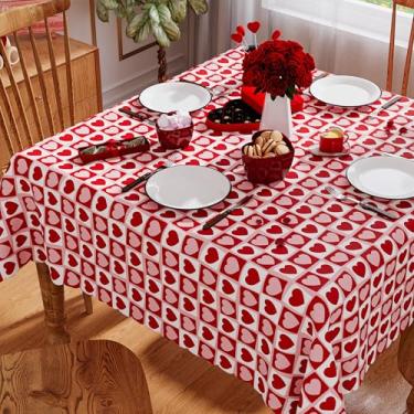 Imagem de Siilues Toalha de mesa quadrada para dia dos namorados, 152 x 152 cm, lavável, vermelha, rosa, coração, dia dos namorados, impermeável, borda recortada, toalha de mesa de jantar, decorações de festa