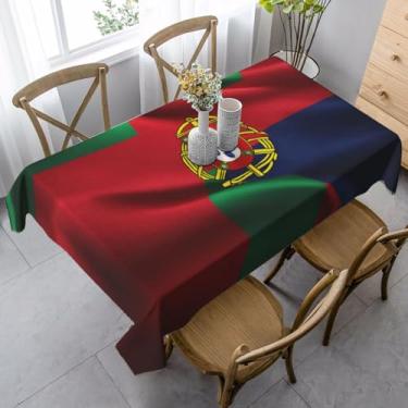 Imagem de ZTPOWQA Toalha de mesa de jantar estampada com bandeira portuguesa, 89 x 139 cm, retangular, impermeável, reutilizável, festa de jantar