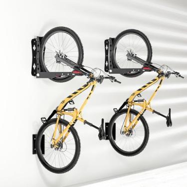 Imagem de IVIIN Suporte de parede giratório para bicicleta, sem suporte de parede para bicicleta de levantamento pesado, garagem, suporte de bicicleta com economia de espaço, comporta até 35 kg, cabides de
