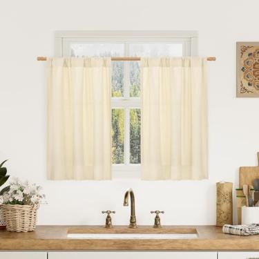 Imagem de LAMIT Cortinas de linho 91 cm de comprimento, cortinas de filtro de luz texturizadas de linho sintético para café, painéis de janela de privacidade de serapilheira boho para janelas pequenas/porão, 2