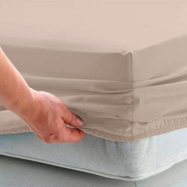 Imagem de Lençol Queen 40cm Avulso c/Elástico Percal 200 Fios 100% Algodão (Cáqui)