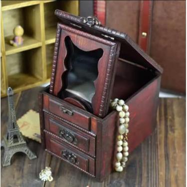 Imagem de Tumahe Caixa de joias gótica vintage vintage de madeira para mulheres, caixa de joias de bruxa com gaveta e espelho, presentes perfeitos para o dia das mães, organizador de brincos e colar de anel