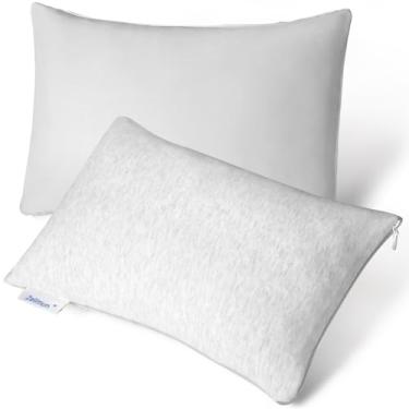 Imagem de Zelimun Pacote com 2 travesseiros pequenos de dupla face (28 x 18 cm) – Almofadas de viagem de tecido de algodão e refrescantes, mini almofadas portáteis para dormir, cochilos de escritório, carro