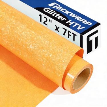 Imagem de TECKWRAP Transferência de calor de vinil HTV com glitter laranja, 30,5 cm x 1,8 m de Halloween purpurina laranja ferro em vinil para camiseta de Halloween, vestuário, bolsa, aparência de roupas DIY