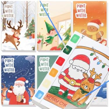 Imagem de Harloon O conjunto de 24 tintas de Natal inclui 12 livros de colorir com água e 12 pincéis - Conjunto de livros coloridos para crianças, jogos, artes e artesanato, presente para meninas, meninos