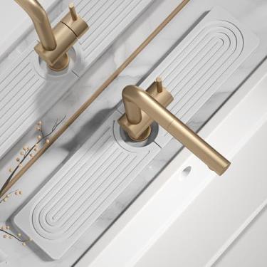 Imagem de Tapete de torneira de pedra de secagem rápida para pia de cozinha - Tapete de pia de diatomita, bandeja de pedra absorvente para balcão de banheiro, torneira de pia protetor de água fosco para balcão