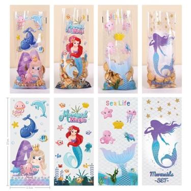 Imagem de Sacos de guloseimas de celofane com laços torcidos - 50 peças de 12,7 x 27 cm, sacolas de presente de plástico transparente para violoncelo, 4 estilos