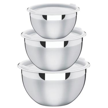 Imagem de Jogo De Potes Cucina Em Aço Inox Com Tampa Plástica 3 Peças