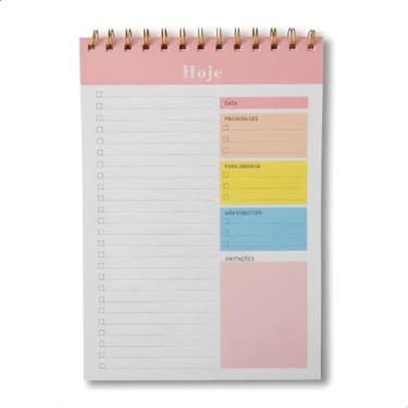 Imagem de Planner Diário Vertical com Espiral, Bloco de Notas com Checklist, 50 Folhas, Seções para Data, Prioridades, Anotações e Planejamento (Rosa)