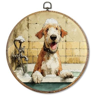 Imagem de Sufamb Engraçado Airedale Terrier Banheiro Decoração de Parede Redonda, Airedale Terrier, Presentes, Arte em Tela Emoldurada, Presentes de Mãe de Cachorro, Impressões para Decoração de Banheiro, 25 x