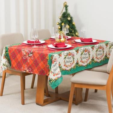 Imagem de Toalha de Mesa Natalina, Oxford Maquinetado 100% Poliéster, 1,45x1,45m, 4 Lugares, Estampas de Natal, Acabamento com Bainha (Estampa 2)