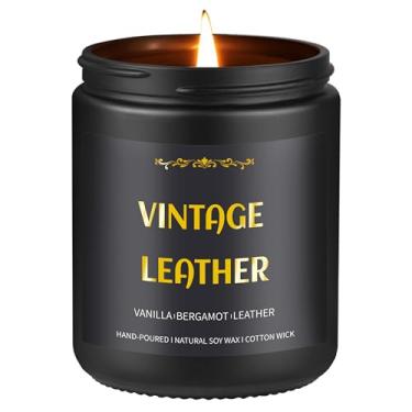 Imagem de Vela de couro vintage, vela perfumada de 255 g para homens, velas de soja para casa perfumada, vela masculina para ele, vela masculina de 50 horas de queima, presente para namorado, pai, presente de