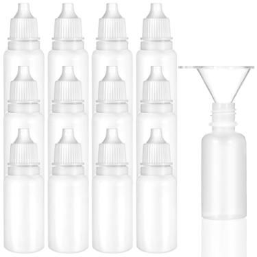 Imagem de 15 frascos conta-gotas pequenos de plástico – frasco conta-gotas vazio para olhos brancos, frasco pequeno com gota, recipientes de viagem portáteis e espremíveis para colírio (12 frascos + 3 funil, 15