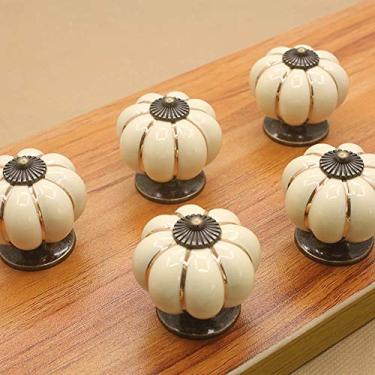 Imagem de Fafeicy Maçaneta de Porta de Abóbora de Cerâmica, Maçaneta de Gaveta Branca Marfim, Puxador Elegante para Armários e Guarda-roupas (Branco)