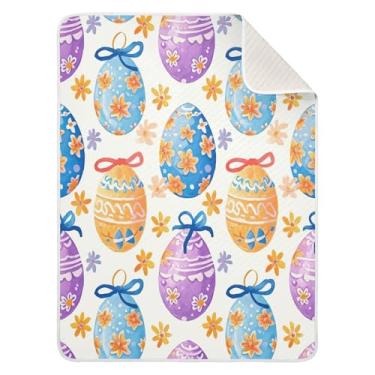 Imagem de Qilmy Cobertor de bebê com ovos de páscoa 76 x 101 cm, cobertor infantil de algodão macio para meninos e meninas, cobertor leve e quente para bebês e bebês recém-nascidos
