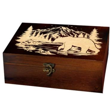 Imagem de arricraft 1 caixa de armazenamento de lembranças, caixa de memória retangular com estampa de urso de rio das montanhas para cartão de tarô de pinheiro de aniversário 24 x 14 x 9 cm (9,45 x 5,51 x 3,54
