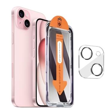 Imagem de 1+1 pacote para iPhone 15 protetor de tela de privacidade com protetor de lente de câmera cobertura total filme de vidro temperado anti-espião dureza 9H fácil instalação sem bolhas [6,1 polegadas]