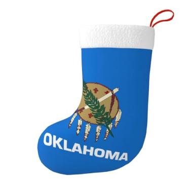 Imagem de Meia de Natal com estampa da bandeira do estado de Oklahoma, decoração de Natal, casa, festa, escritório, férias, lareira, meias penduradas