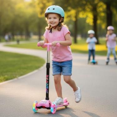 Imagem de Patinete 03 Rodas Ajustável Meninos e Meninas Luz de Led com Freio - B
