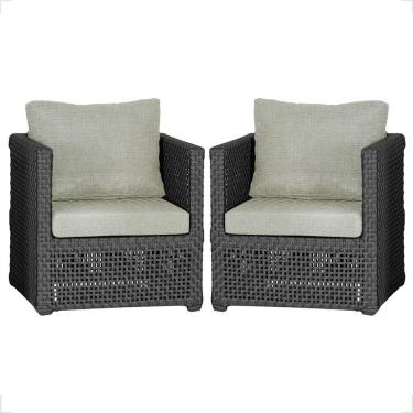 Imagem de 2 Poltronas Madri Alumínio Corda Náutica Estofado 3 Trama Preto