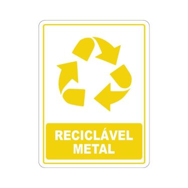 Imagem de Adesivo Coleta Seletiva Reciclável Metal 15x20cm Branco