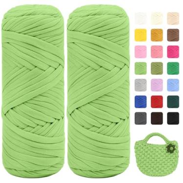 Imagem de Maxee Pacote com 2 fios de camiseta premium (200 g/75 m cada), linha de fita macia para crochê e tricô - cor intensa e fácil de cuidar