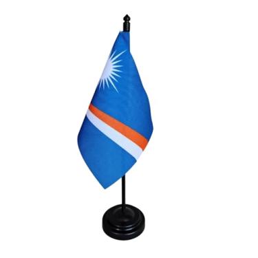 Imagem de Bandeira de Mesa das Ilhas Marshall, 26cm Altura Total, 18x11cm Tecido Oxford, Face Única, Base Plástica, Decorativa, para Escritório, Eventos