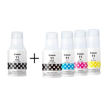 Imagem de Kit 5 Refil Tinta Canon Gi-11 Gi11 G11 4x Cores + 1 Preto P/ G2160 G3160 Original