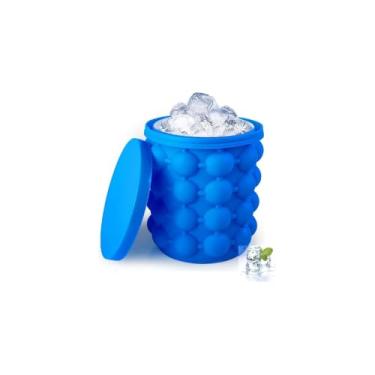 Imagem de Balde de Gelo em Silicone, 40 Cubos, 13cm Diâmetro x 13,5cm Altura, com Tampa Hermética, 200g