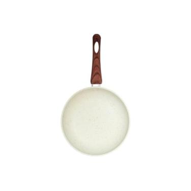 Imagem de Frigideira com Revestimento Cerâmico, 24cm Diâmetro, 1,5 Litros, Cabo Baquelite com Silicone, Compatível com Indução, Bege Marmorizado, 2mm Espessura