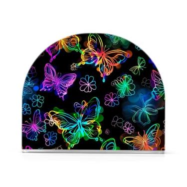 Imagem de Porta-guardanapos de almoço de acrílico neon borboletas, porta-guardanapos de papel para cozinha, dispensador de guardanapos de cozinha para guardanapos de papel de jantar