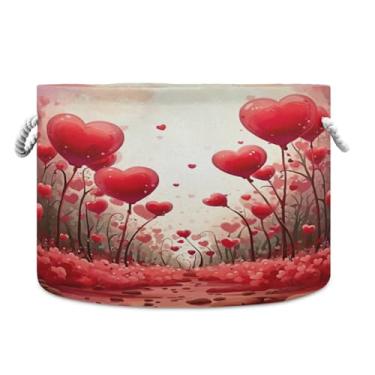 Imagem de Wassud Heart Love (2) cesta de armazenamento com alças cesto de lavanderia redondo caixas de armazenamento de lona cobertor de armazenamento para berçário 50,8 cm x 50,8 cm x 35,5 cm