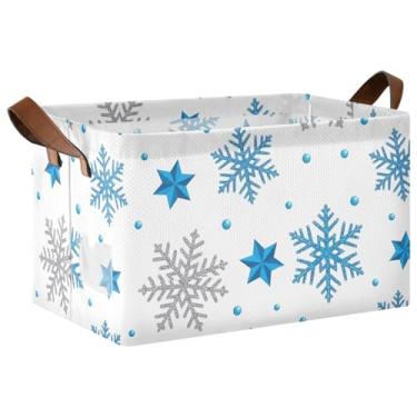 Imagem de Caixas organizadoras de armário grandes de flocos de neve azuis para armazenamento decorativo, caixas de armazenamento para roupas para armazenamento de quarto e organização 17 x 29 x 25 cm, 1 pacote