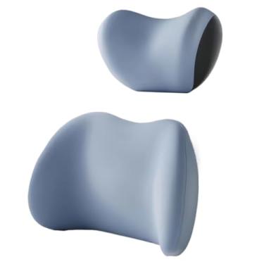 Imagem de Conjunto De Almofada Para Cabeça E Lombar Veicular Apoio Cadeira Banco Carro Espuma De Memória(Azul)